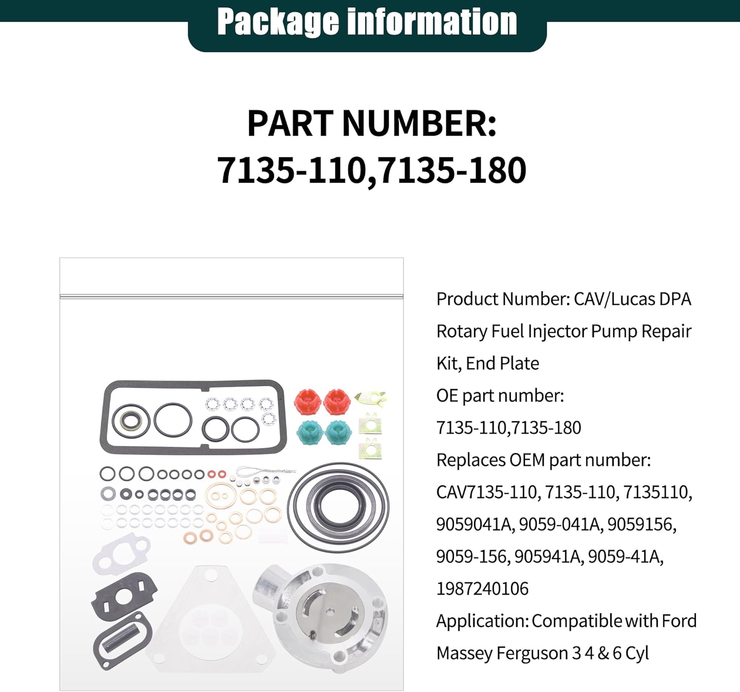 Injection Pump Repair Set 7135-110 End Plate Tractor Parts Replacement for Delphi Lucas CAV DPA Overhaul Rebuild Gasket Kit End Plate Compatible with Ford Massey Ferguson 3 4 & 6 Cyl, Random Color