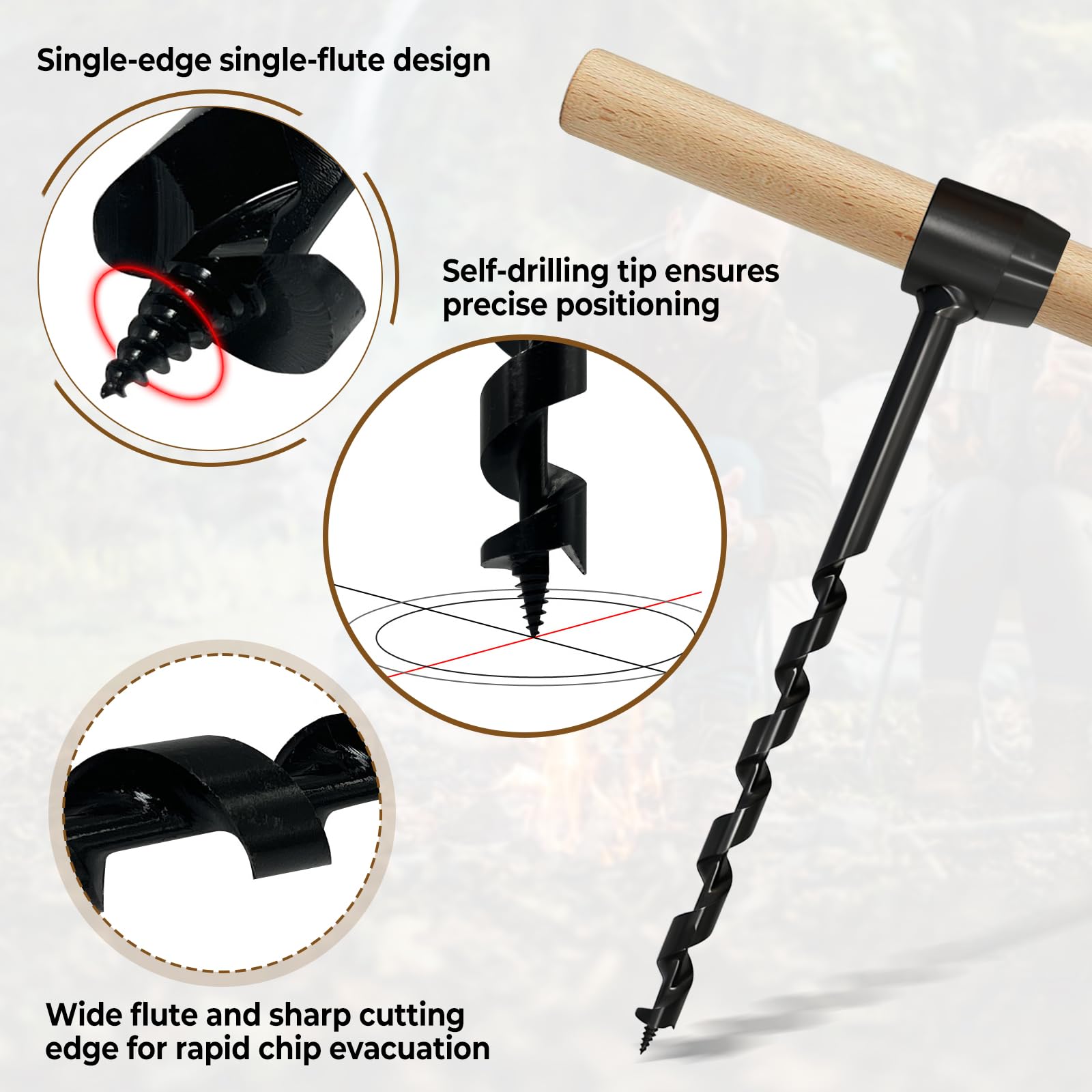Handbohrer Holz Bushcraft Manueller Schraubenschlüssel, 5 Stück Handbohrer Outdoor Schlangenbohrer Bushcraft, Schwerlast-Stahl Scotch Eye Holz Handbohrer für Holzbearbeitung,Outdoor Survival,Camping