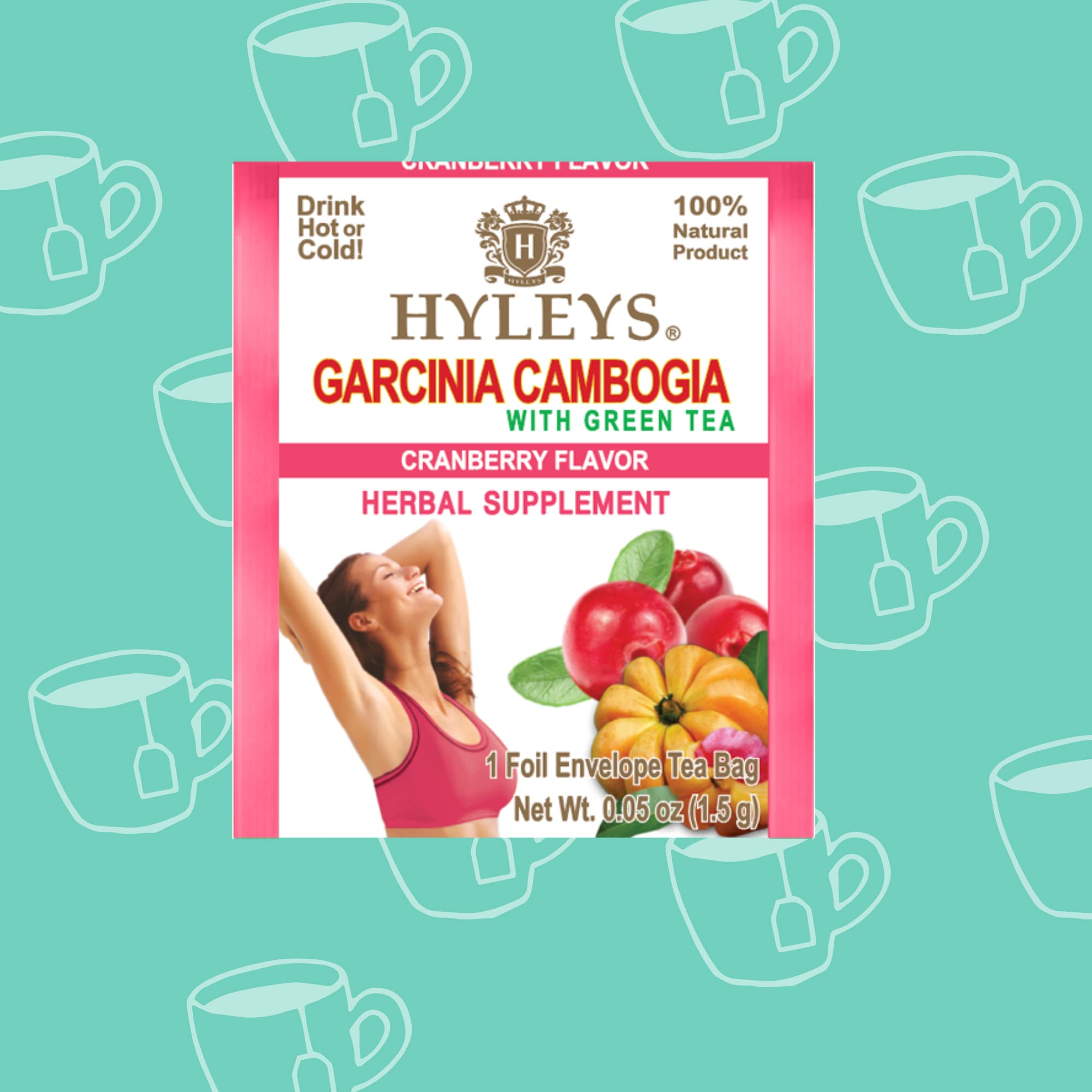 HYLEYS Tea Garcinia Cambogia Green Tea with Cranberry Flavor - 25 Tea Bags (12 Pack - 300 Tea Bags Total)