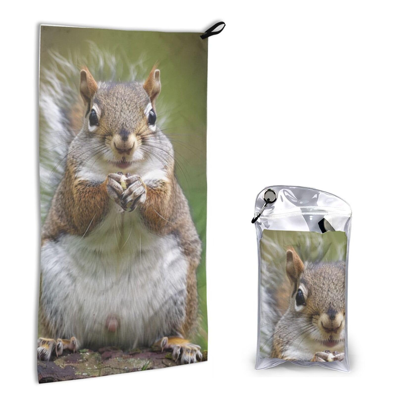 BWWHCCTI Quick Dry Hand Towel With Bag - Red Squirrel Printed Super Absorbent Face Cloth Microfiber Travel Sports Towels 40x80cm