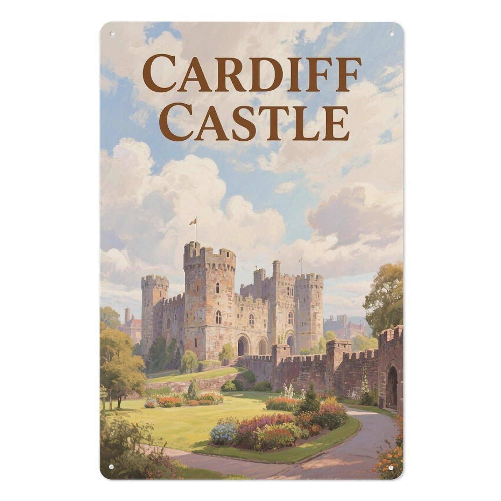 Cardiff Castle Retro Design Tin Painting Vintage Tin Sign 08x12inch(20x30cm) Wall Art for Home Office Bedroom Living Room Cafes Wall Decor
