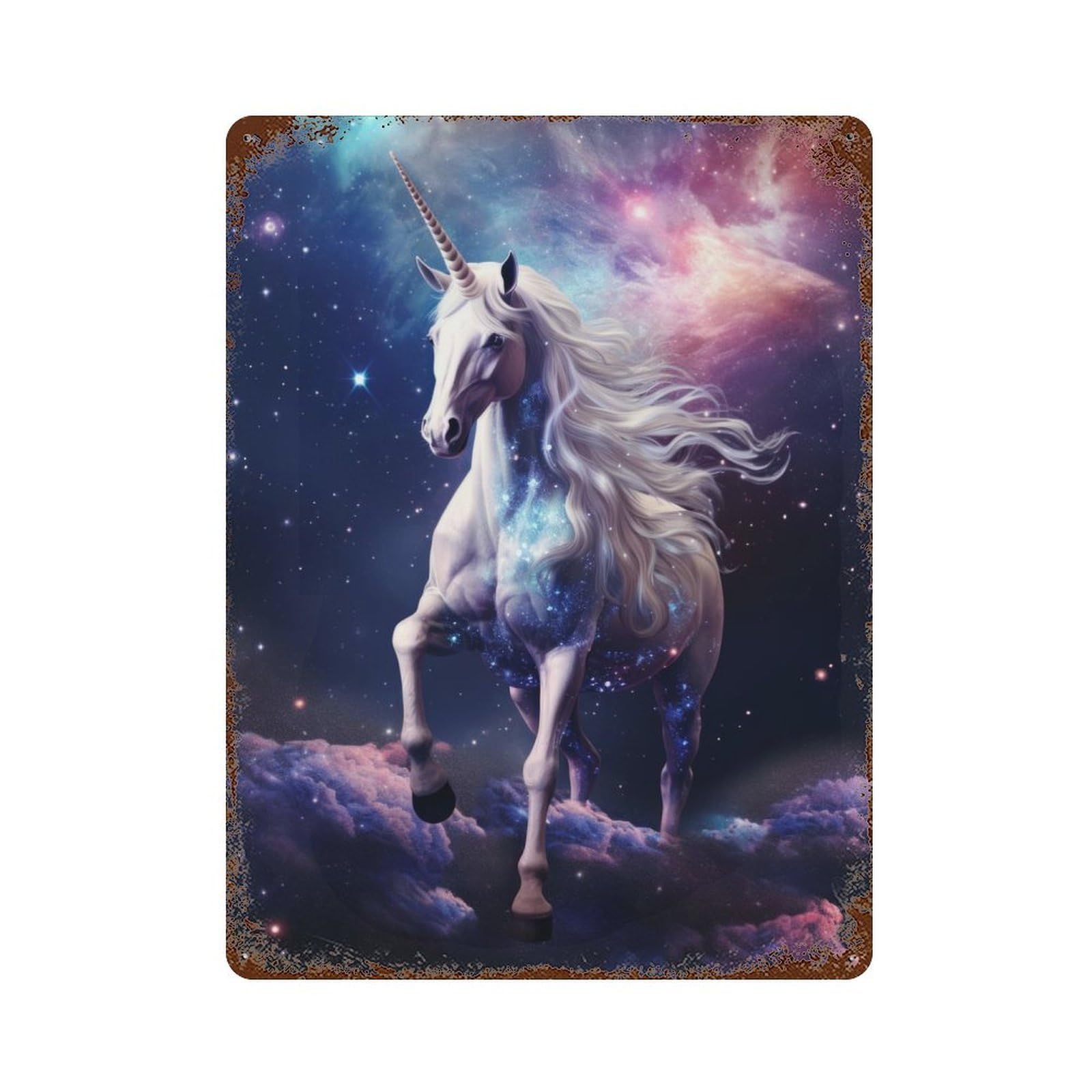 Decorative Tin Sign Unicorn in Space 15.7"x11.8", Decorative Metal Wall Art for Garage, Bar And Workshop Decor