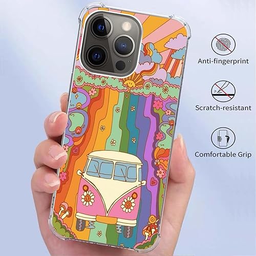 Miniatura 2 de Funda de teléfono retro de los años 70 con diseño de flores, arcoíris y rayos de sol, compatible con iPhone 12 Pro Max, funda de autobús con signo