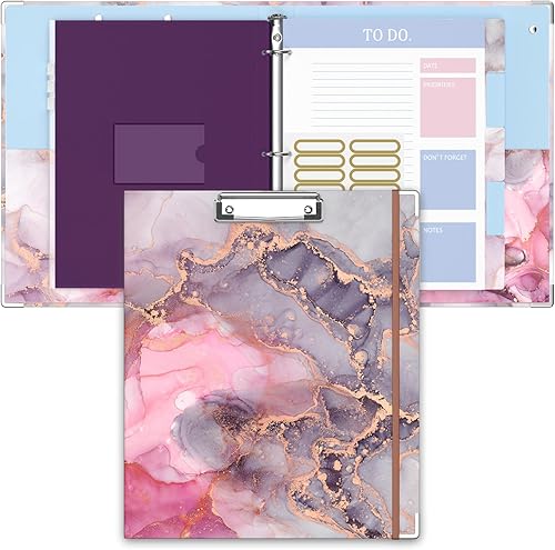 Carpeta de 3 anillas, carpeta de anillos redondos de 1 pulgada con portapapeles, pestañas divisoras, fundas de bolsa con cremallera de PVC y