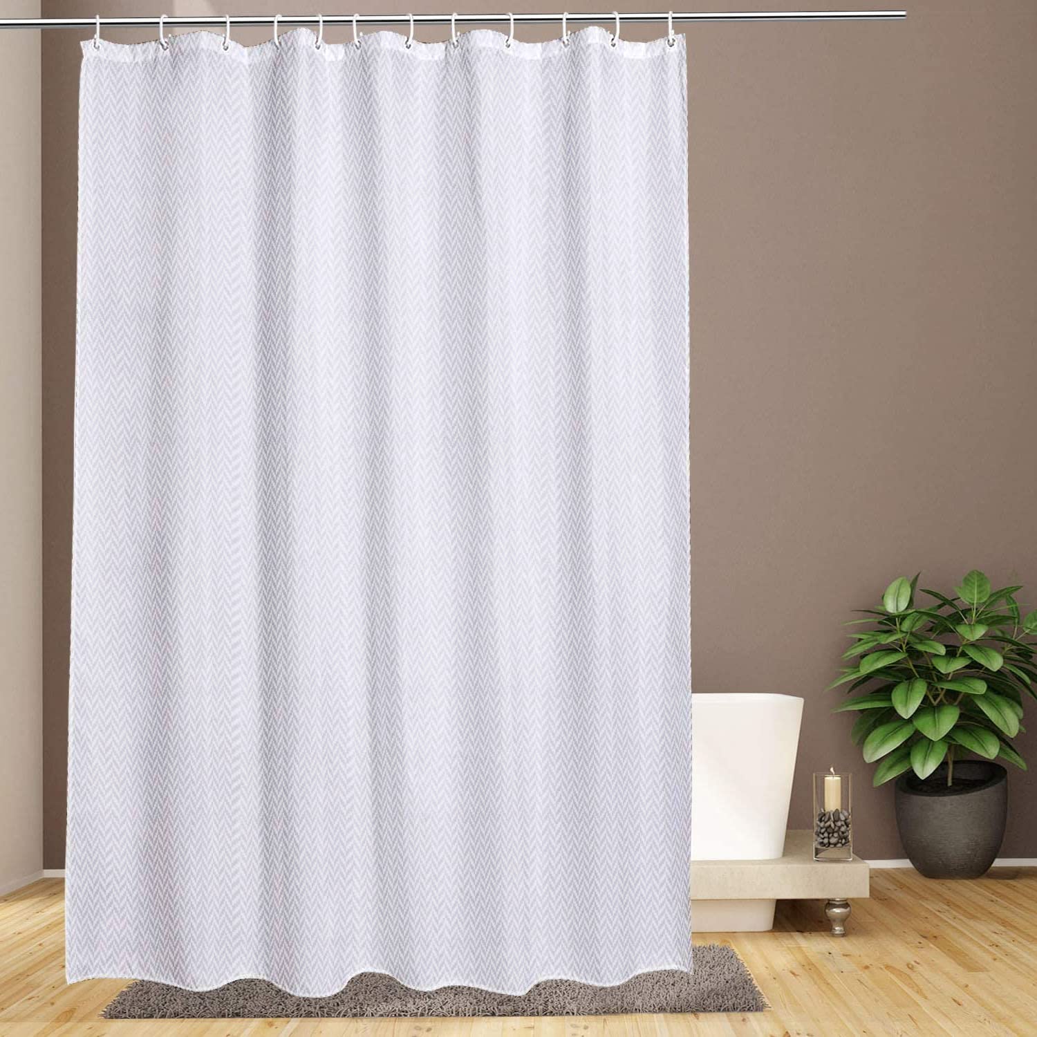 AURA FAB Polyester Blackout - Shower Curtains for Bathroom (White ZigZag, 6feet width X 7feet height)