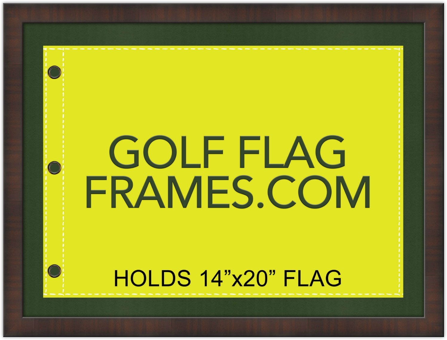 Photo 1 of 17x23 Walnut Brown Golf Flag Frame, moulding brn-001, Green Mat (holds 14x20 PGA, Ryder Cup, US Open Golf Flags; flag not incl)