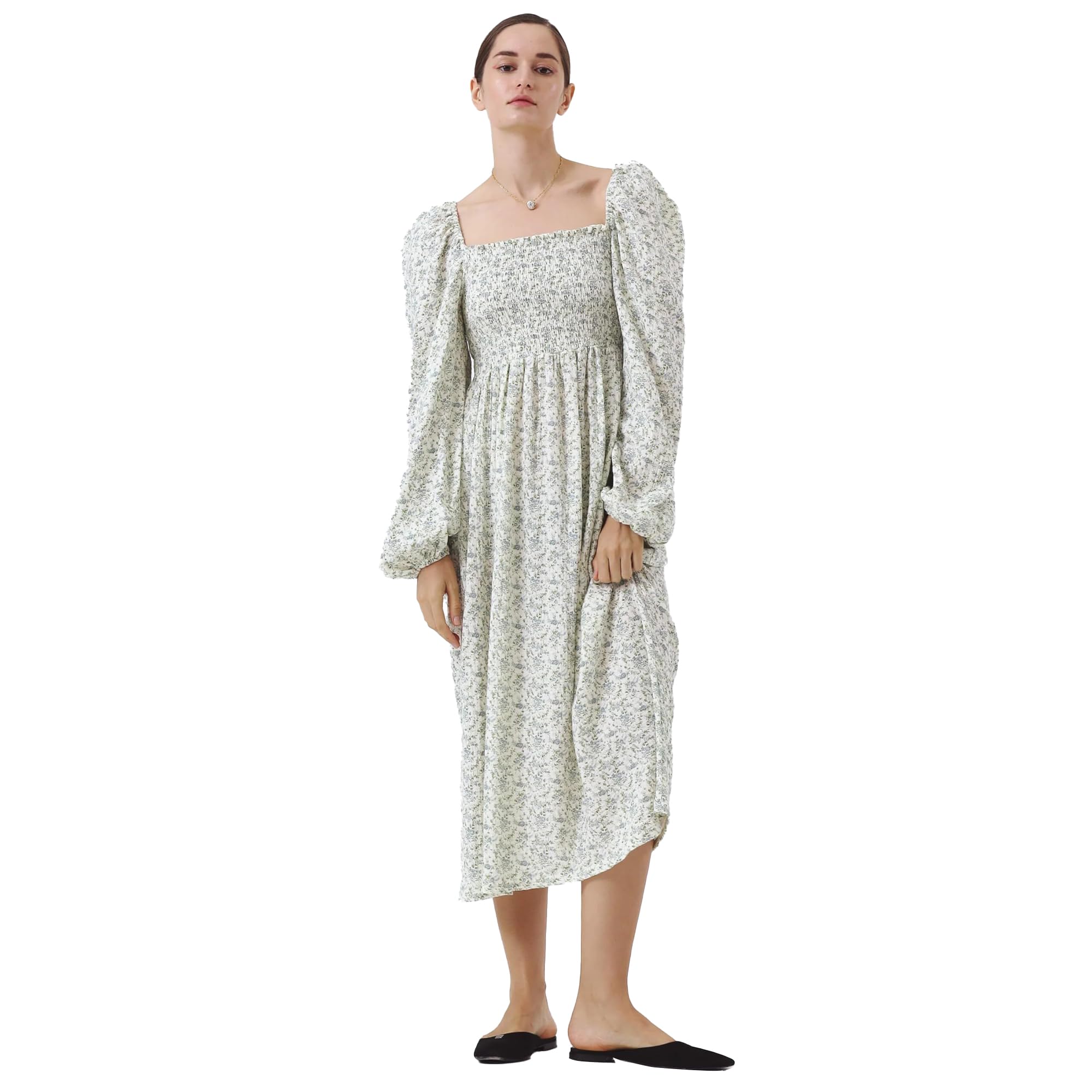 NOTHING FITS BUTWomen’s Classic Nursing Aoi Dress, Muslin Maternity Gown, Casual Maternity Dress, Blue Poppy, M/L