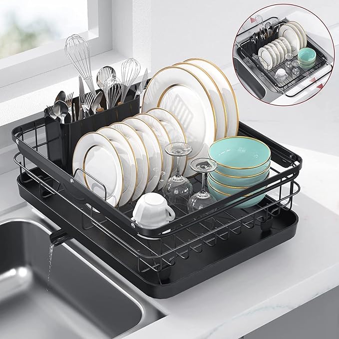 Tucorresi Dish Drainer,Kitchen Drainer Rack with Removable Cutlery Holder, Dish Drainer for