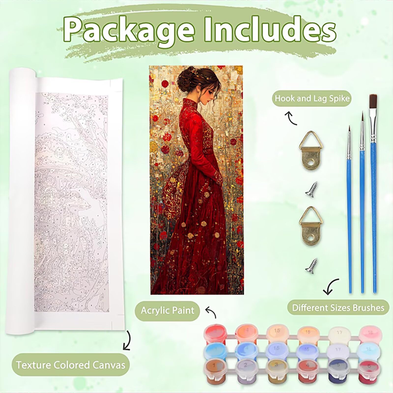 Malen Nach Zahlen 50x150cm Leinwand Rotkleidete Frau Malen Nach Zahlen Erwachsene mit Ohne Rahmen, DIY Kreativ Set für Erwachsene mit Pinseln und Acrylfarbe, Deko Blume Landschaft Geschenk, P0M-743