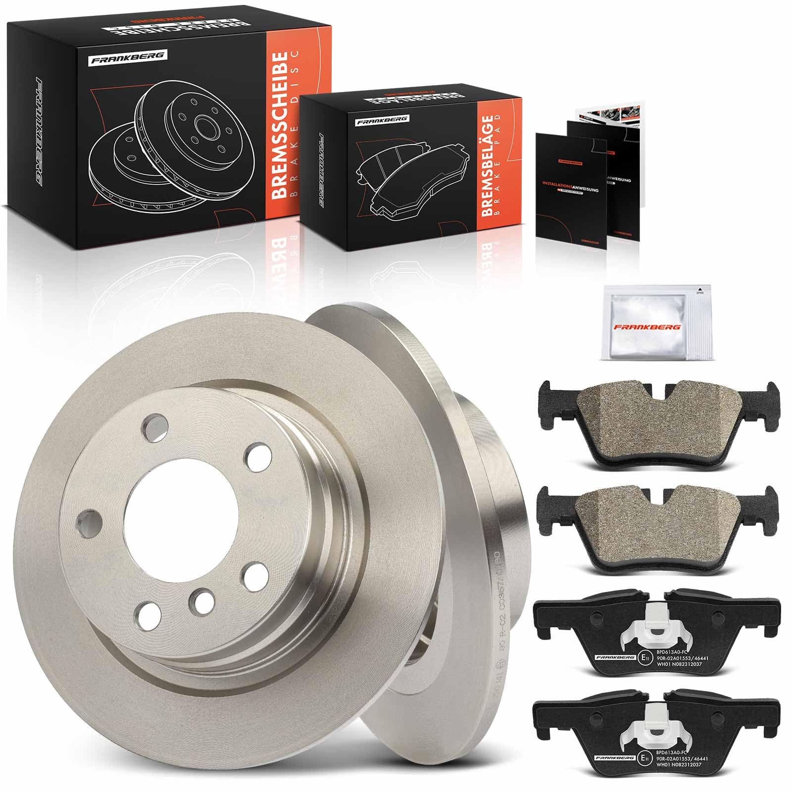 Frankberg Bremsensatz inkl. 2x Bremsscheiben + 4x Bremsbeläge Hinten Kompatibel mit 1er F20 2 Cabriolet F23 1er F21 2 Coupe F22 F87 Replace# 34216850569, 34216873093