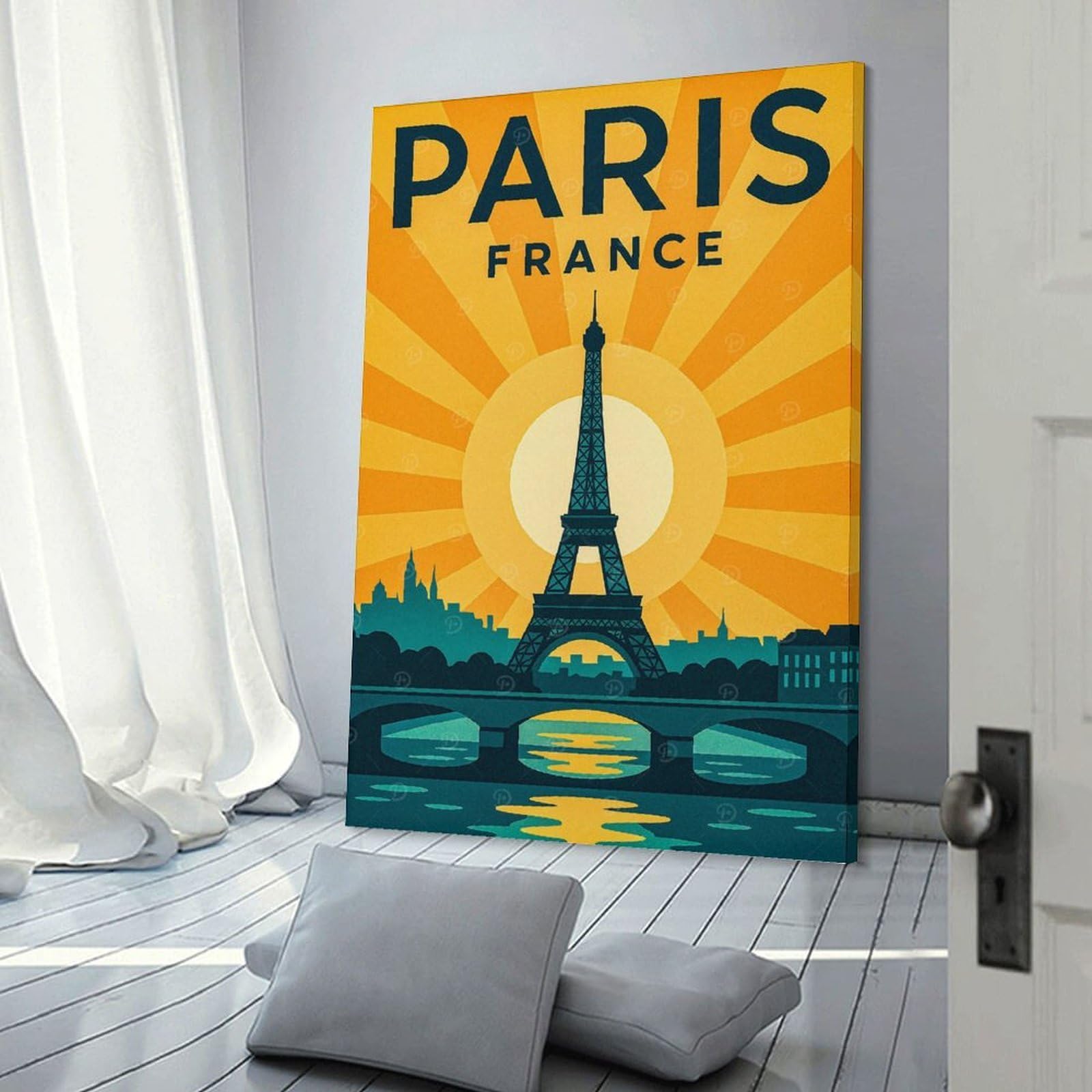 Junmoney Paris France Travel Wall Art Print, 20x30inch(50x75cm), for Bedroom Decor, Cosy Corners Or Studios, Canvas Wall Decor for Personal Spaces