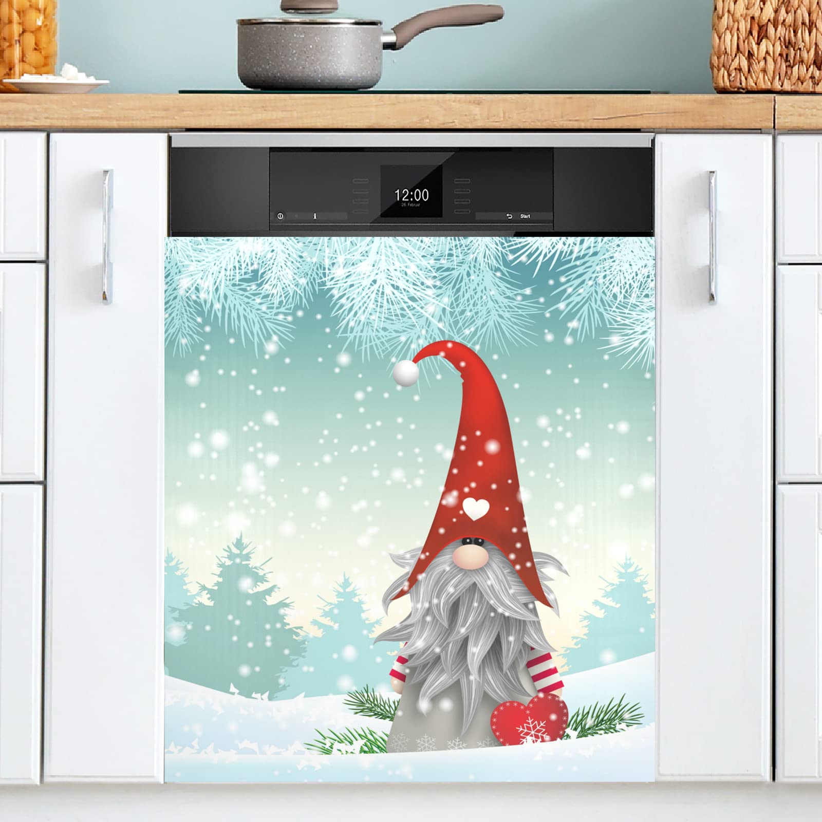 Dishwasher Magnet Cover Gnome Christmas Magnetic Refrigerator Tomte Panel Decorative Vinyl Fridge Microwave Sticker Home Seasons Decor, 26x23 in