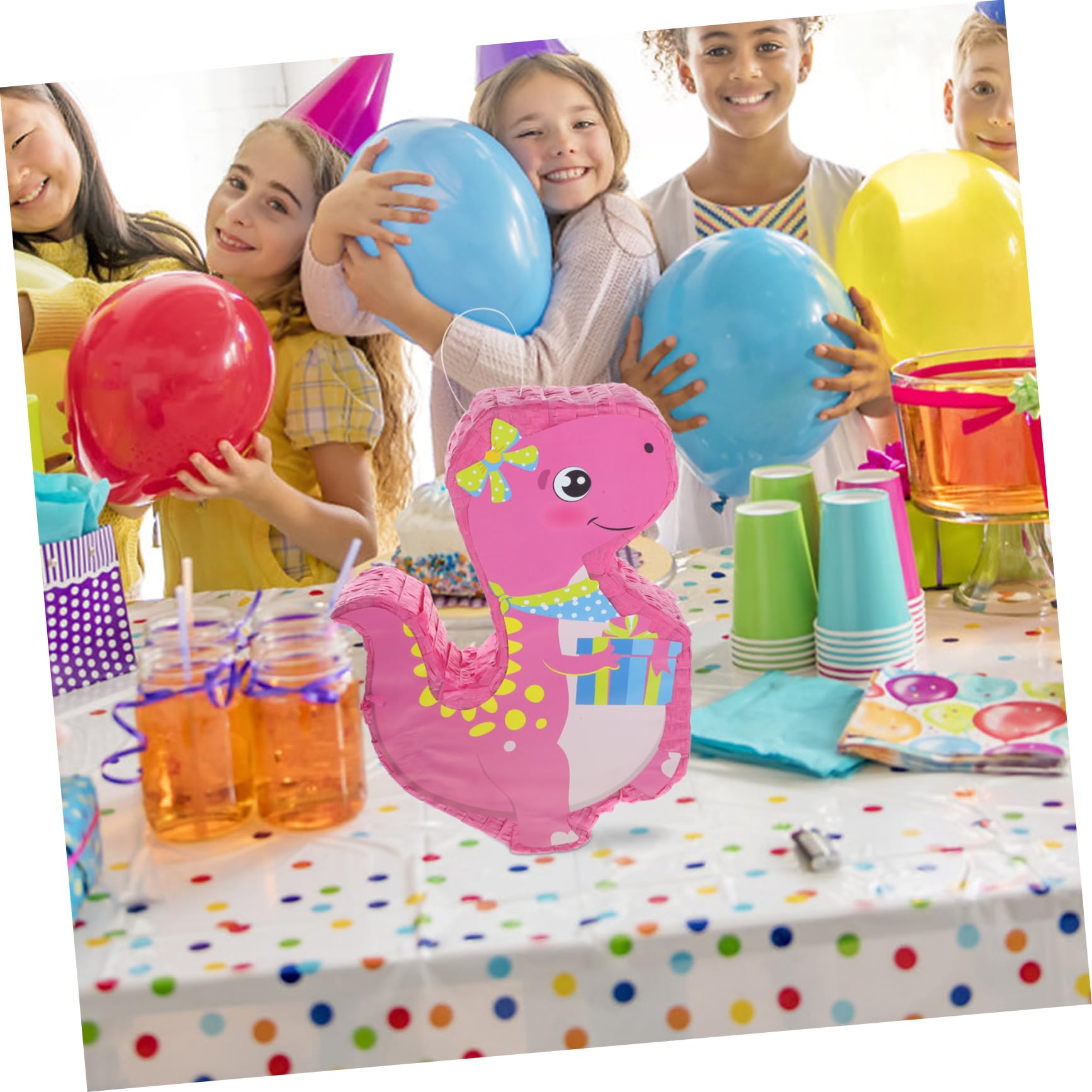 PRETYZOOM Piñata de Dinosaurio Rosa de Papel, Decoración Colgante para Fiesta y Portacaramelos, Adecuado para Cumpleaños y Fotomatón