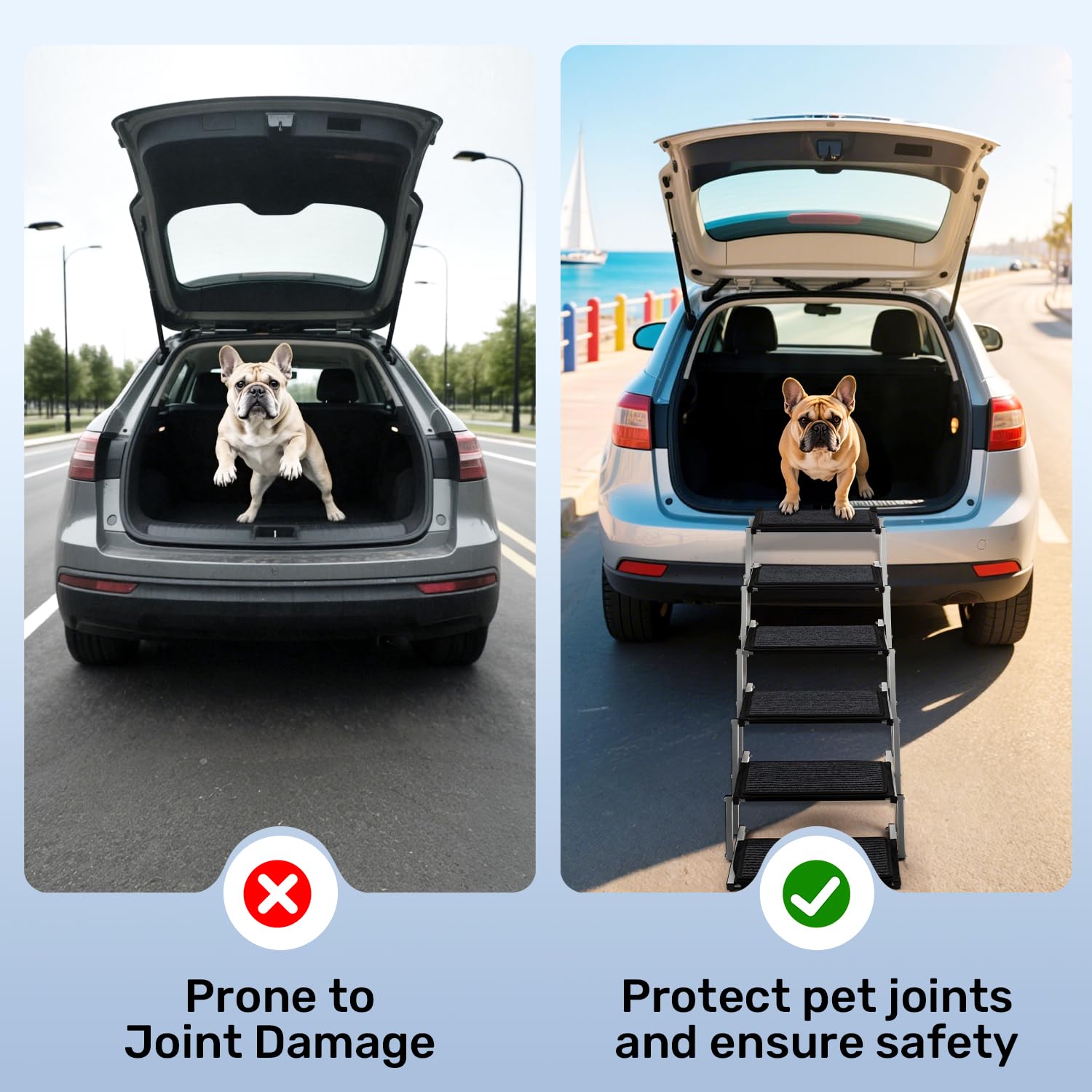 Scalini per cani per auto, camion e SUV, scala pieghevole per cani di grossa taglia con superficie antiscivolo, rampa leggera per cani fino a 113,4 kg, 6 gradini