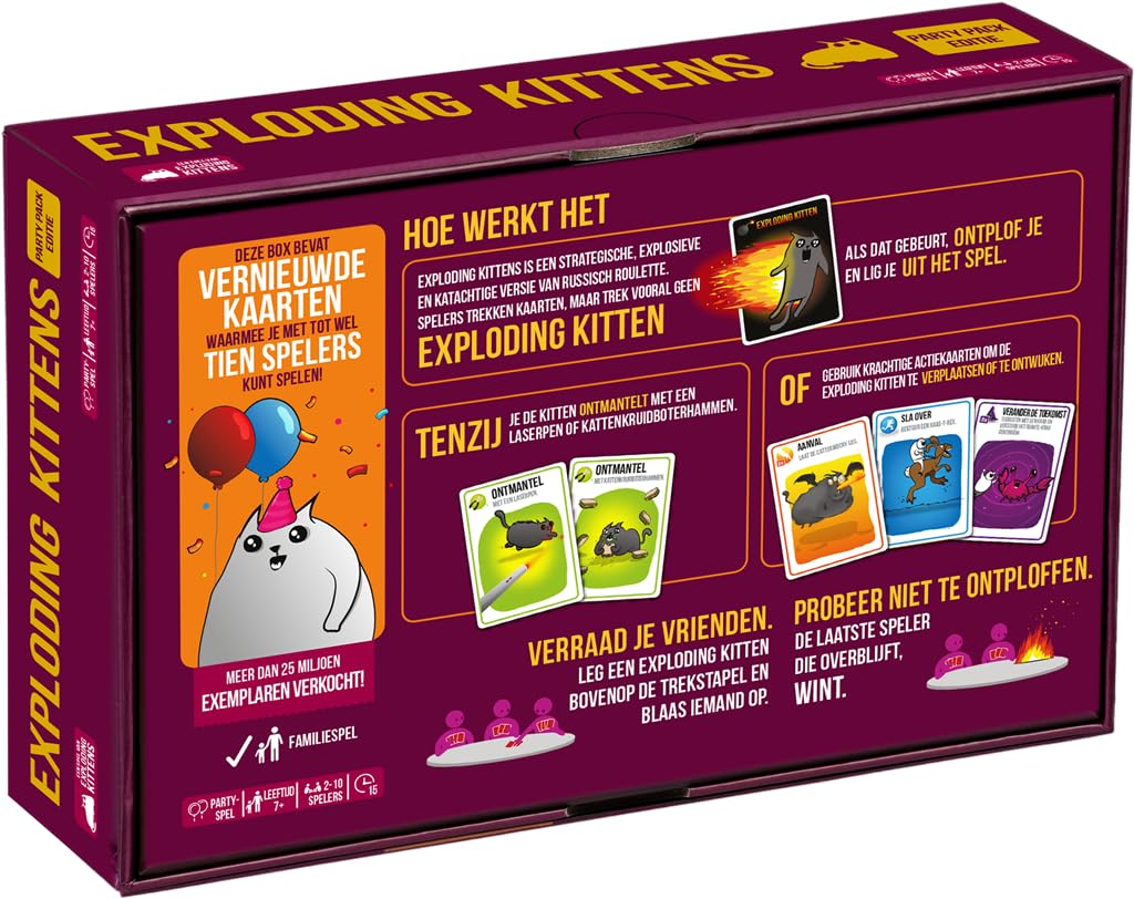 Exploding Kittens | Exploding Kittens Party Pack | Card Game | 7+ | 2-10 spelers | 15 minute | NL