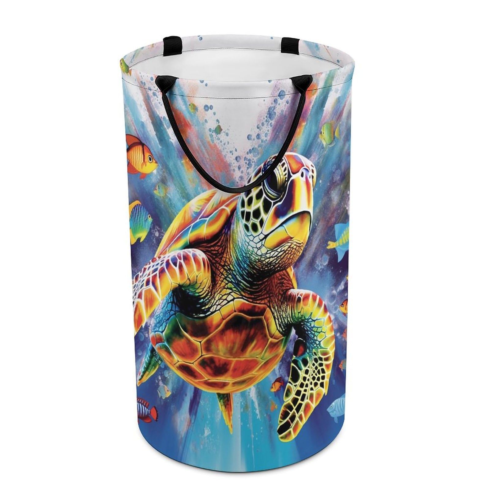 Grand panier à linge tortue de mer coloré 40x69 cm avec poignée