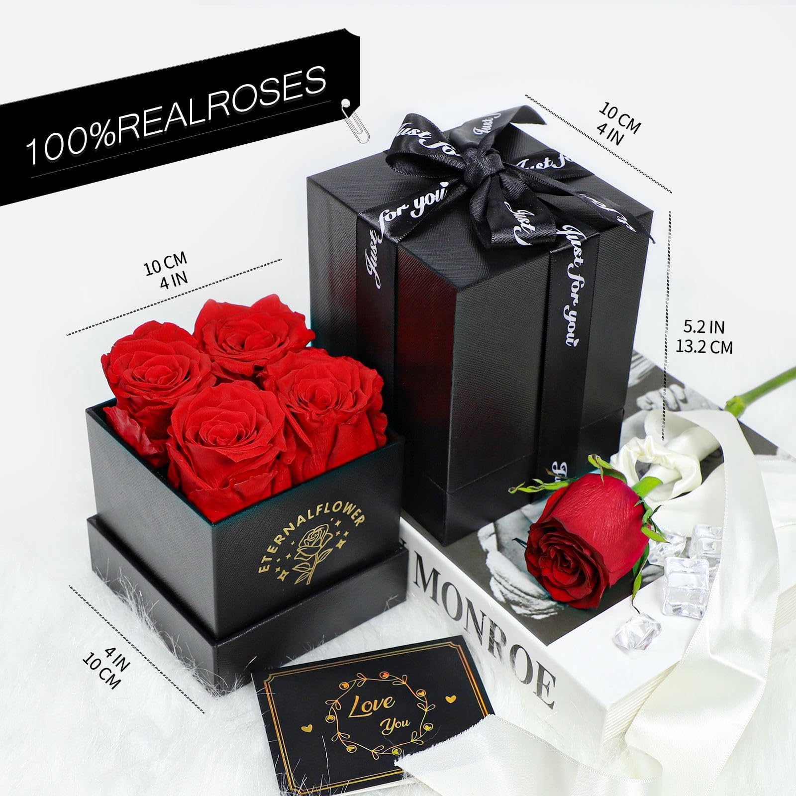 TIANFU Forever Roses In A Box. Regalos De Rosas Reales Preservadas Para