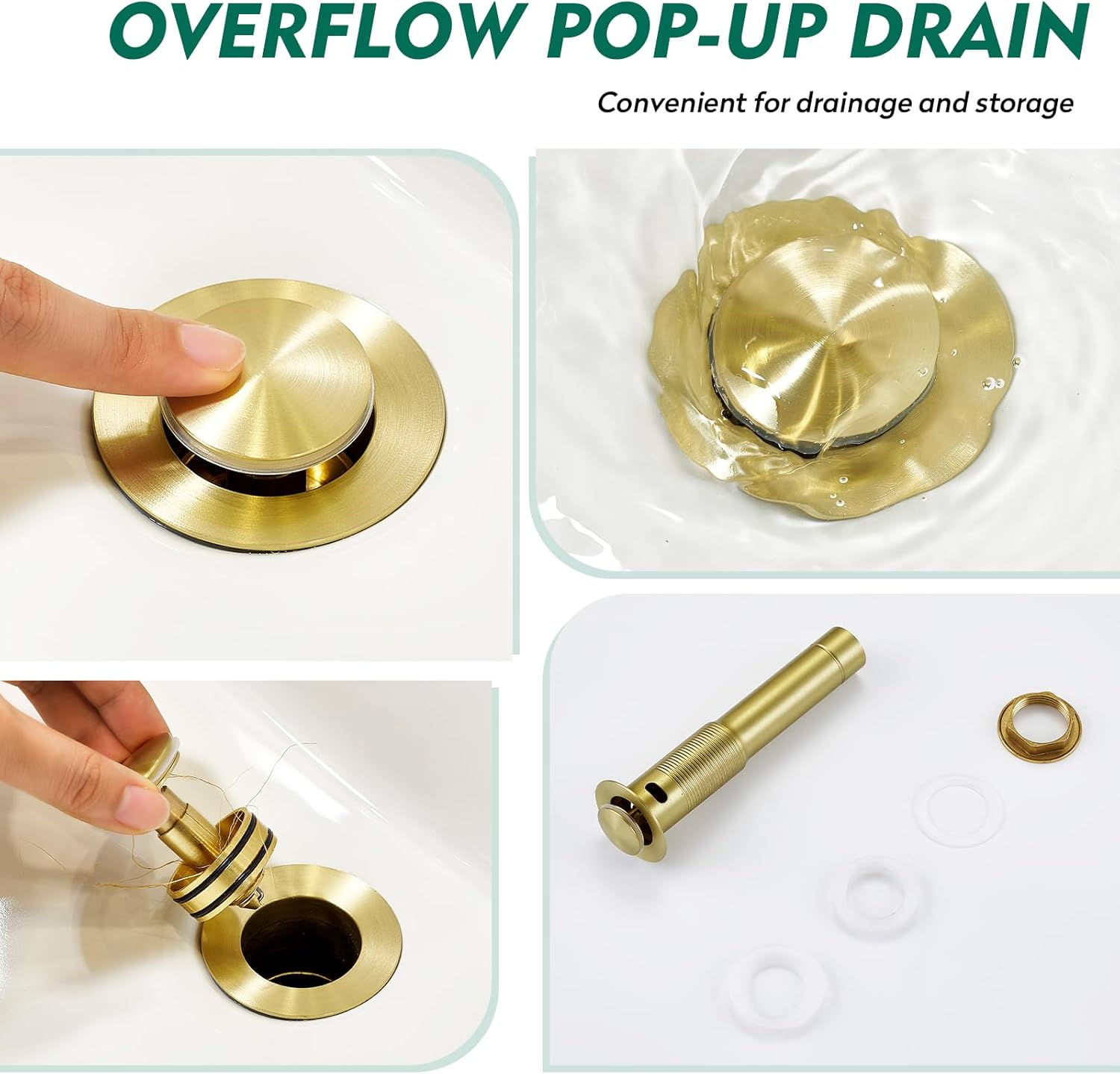 CREA Brushed Gold Bathroom Faucet 1 Hole,Gold Waterfall Bathroom Faucet Single Handle Bathroom Sink Faucet with Drain Stopper/ 3 Hole Deck Plate,RV Basin Vanity Faucet,Stainless Steel
