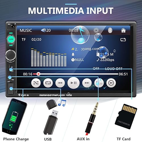 Miniatura 5 de Podofo Estéreo de coche doble DIN Radio de coche 7 pulgadas reproductor MP5 con pantalla táctil HD pantalla digital Bluetooth multimedia soporte
