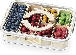 Dau Dau Travel Snackle Box Container,Clear Divided Serving Tray with Lid and Handle Portable Snack Platter for Outdoor Parties, Picnics, Traveling to Organize Fruits, Nuts, Candies, Snacks, etc