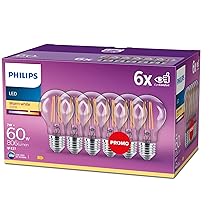 Philips, pack de 6 ampoules E27 LED transparentes 60W, blanc chaud