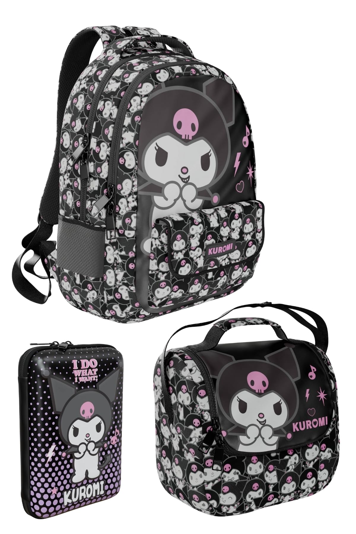 Probag Kuromi Tasarımlı Kız Çocuk 3lü Okul Çanta Seti Sırt Çantası Termal Beslenme Çantası Kalemlik