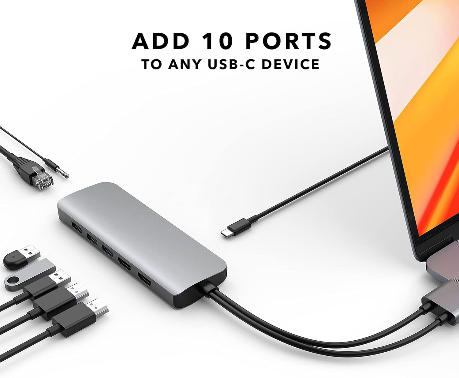 HyperDrive 10-in-2 USB C Dock, Dual Monitor HDMI 4K@60Hz, 60W USBC Power Delivery, Gigabit Ethernet, USB-C Hub Adapter for MacBook Pro with M1 Pro/Max 2021, MacBook Pro 2016-2019, MacBook Air (Gray)