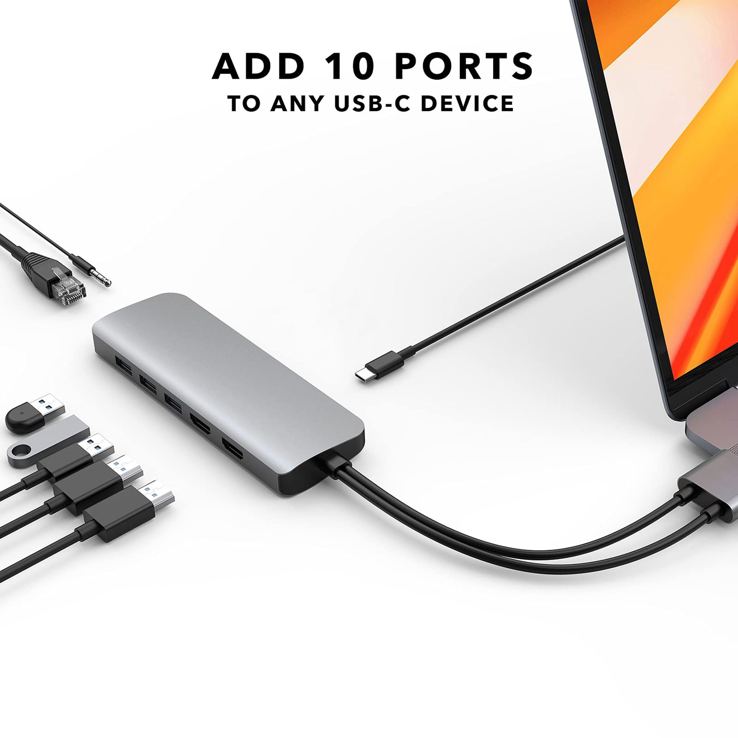 Hyper Drive 10 en 2 USB C Dock monitor dual HDMI 4K a 60Hz 60W USBC Power Delivery Gigabit Ethernet adaptador USBC Hub para MacBook Pro con M1 Pro Max 2021 MacBook Pro 20162019 MacBook Air gris
