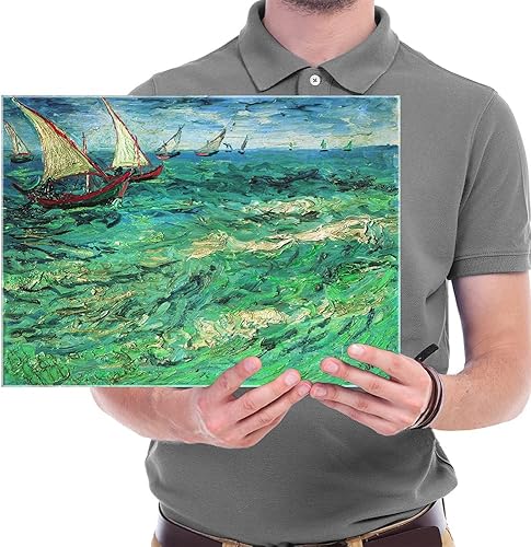 Miniatura 5 de Wieco Art Impresiones en lienzo de barcos de vela, arte de pared de Van Gogh, famosas pinturas al óleo, reproducción de olas de mar, fotos para