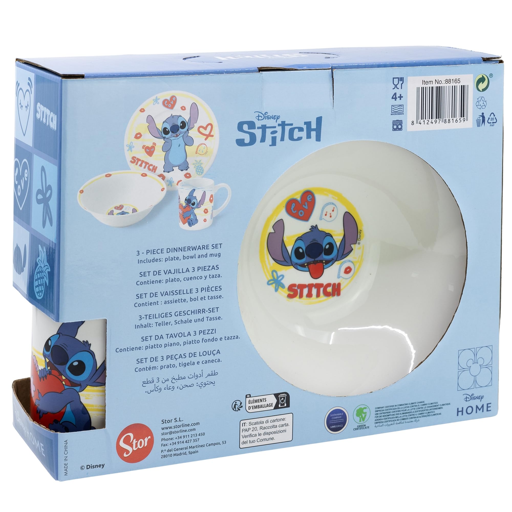 STOR Set Stoviglie Bambini Stitch - Piatto, Ciotola e Tazza in Ceramica - Servizio Completo Confezione Regalo per Bambini