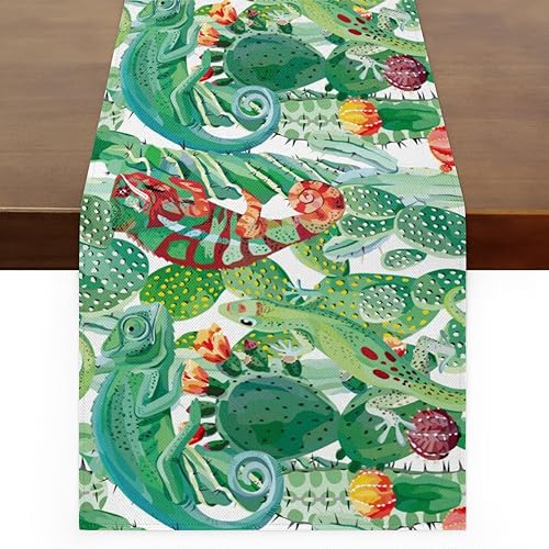 Table Runner Chameleon Cactus, Rustic Linen Table Cloth for Farmhouse Kitchen, Dinner, Events, Party, Holiday Table Decor 13 x 120 Inches