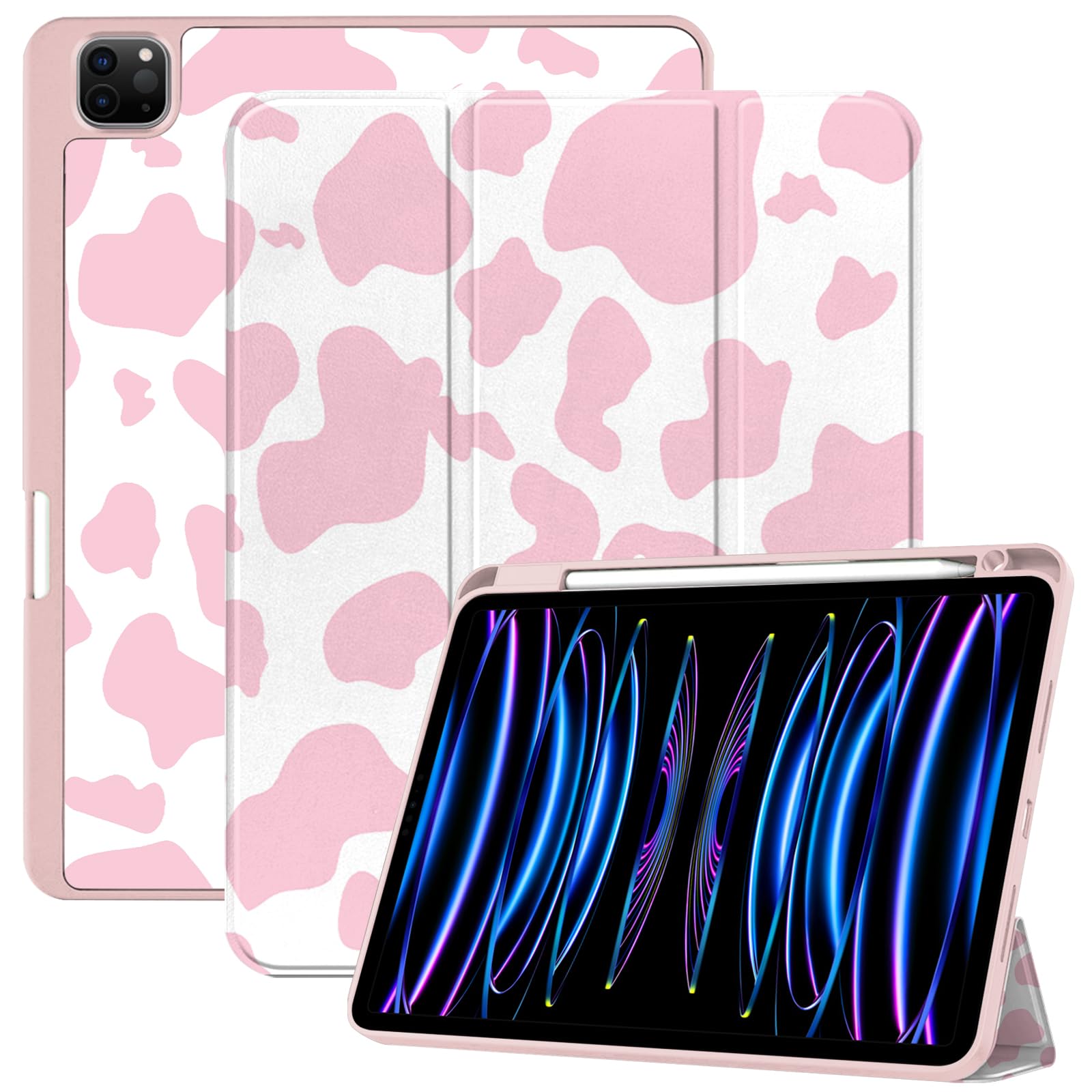 Deokke Compatible with iPad Pro 12.9 Inch Case,6th/5th/4th/3rd Gen(2022/2021/2020/2018) with Pencil Holder,TPU Back Case,Auto Sleep/Wake Cover with