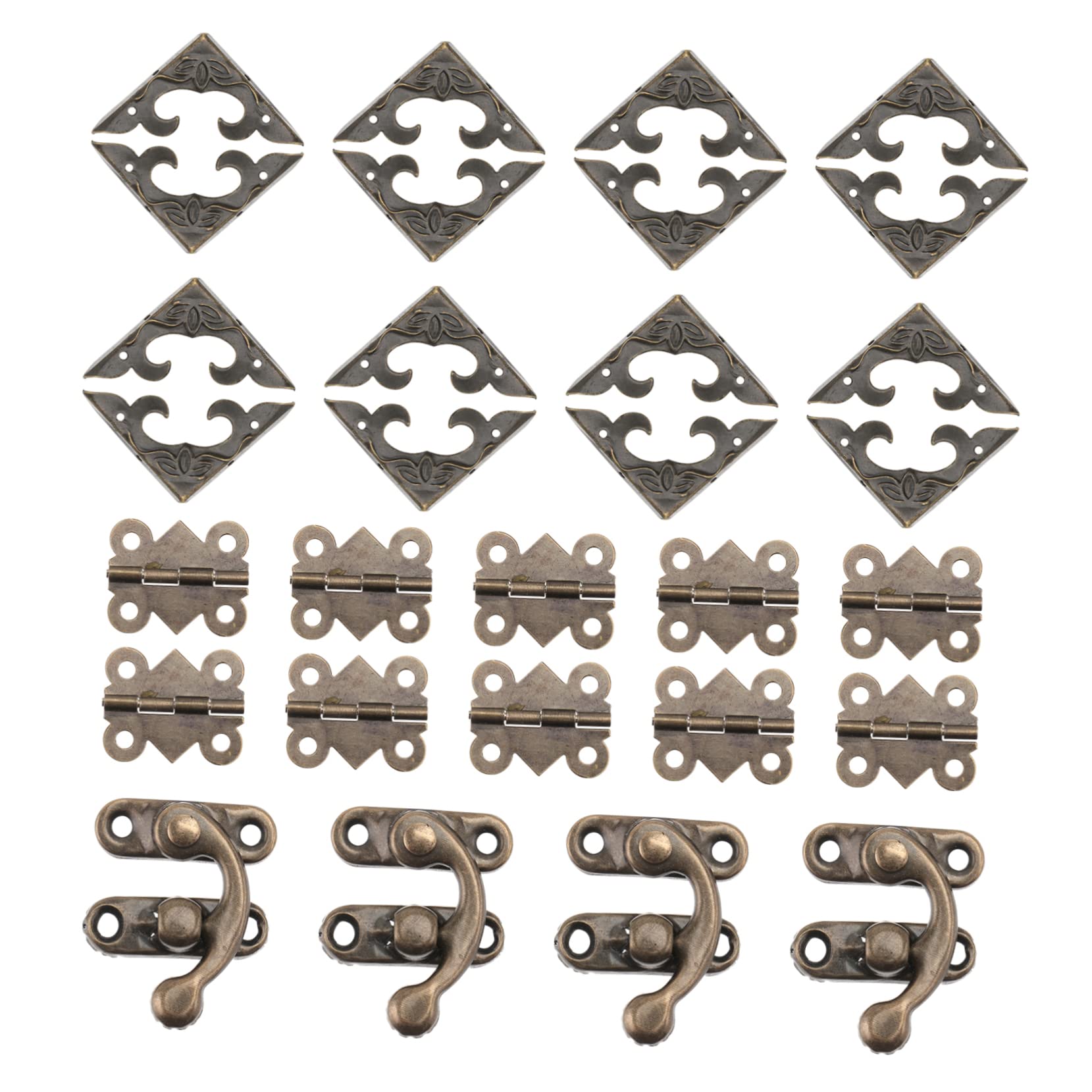 TIDTALEO 1Set Vintage Buckle Safety Guard Antique Hasp Hinge with Corner Protectors for Jewelry Present and Boxes and Easy to Install