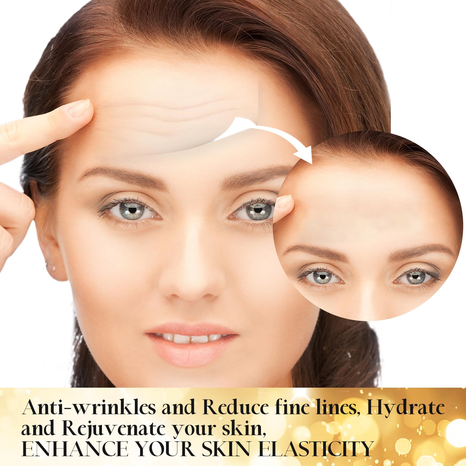 24K Gold Stirnfaltenpflaster für Gesicht, Hydrogel-Pads mit hydrolysiertem Kollagen und Vitamin E, Stirnfalten, Pflege für Streifen, feuchtigkeitsspendend, 20 Stück