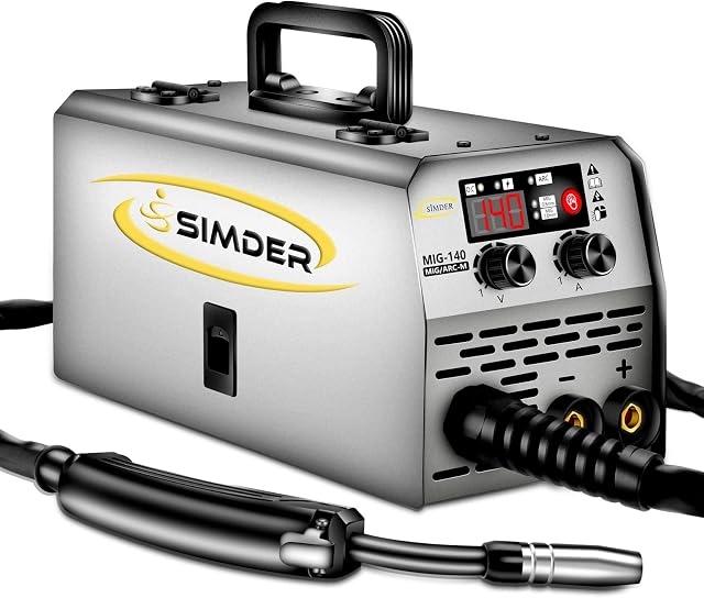 SIMDER MIG Welder Gasless MIG MMA 2 in 1 Welding Machine Flux Core Welder 220V 140Amp IGBT Inverter Welder MIG No Gas