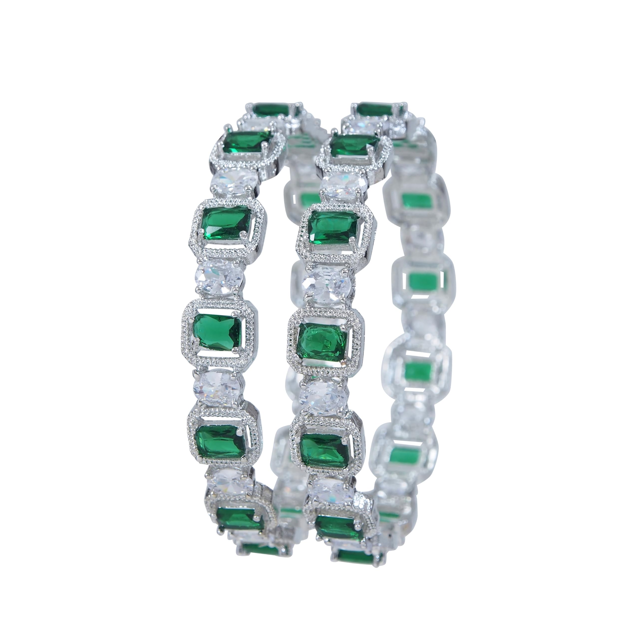 OrnaDzn Zevellery American Diamond Bangle, Silver-Plated, Cubic Zirconia Stones, Set of 2 Bangles for Women/Girls (SILVER GREEN, 2.8) (B0DC4B4M9L) Amazon Price History, Amazon Price Tracker