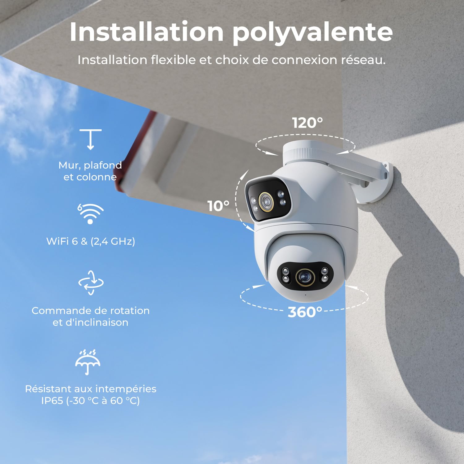IMILAB 6K (5MP+5MP) Caméra Surveillance Extérieure Filaire, Double Objectif WiFi Camera Exterieur 360° Rotation, Work w/Xiaomi Home App, Vision Nocturne, Audio Bidirectionnel—EC6 Dual 3K+3K