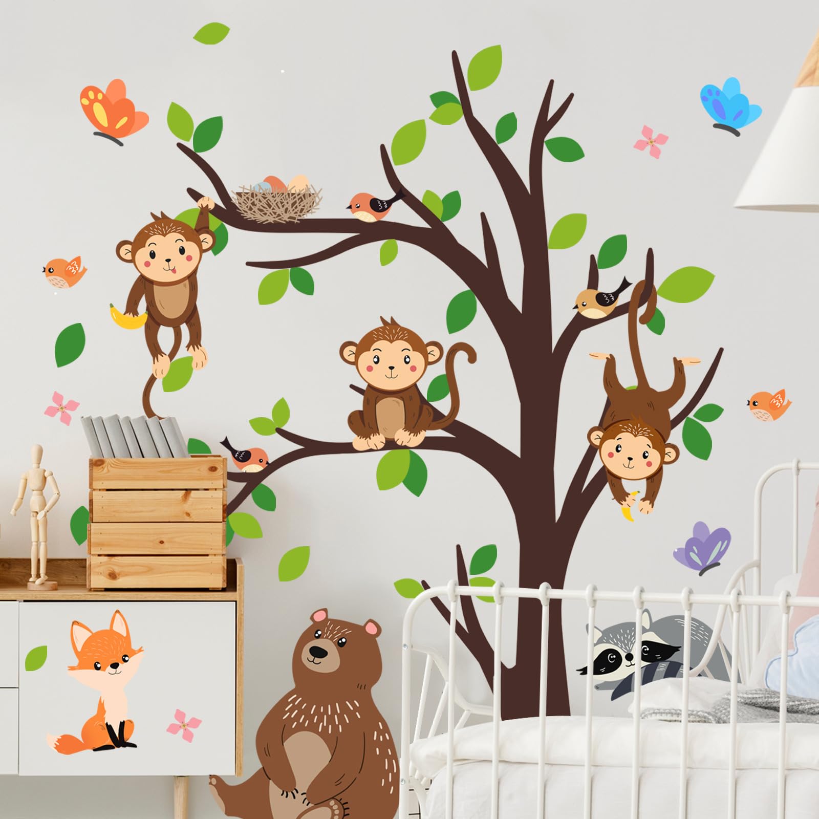 Purekay Jungle Animals Tree Wall Stickers Safari Bears Monkeys Fox Sloth Wall Decoration Nursery Nursery Children's Bedroom - Image 4