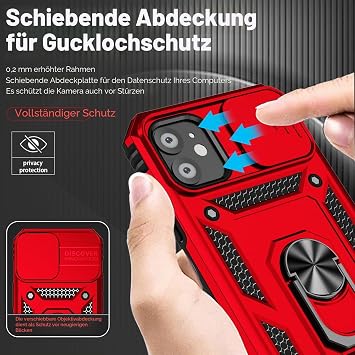 YmhxcY Mobile Phone Case for iPhone 11 [with 1 Piece Protective Film] 360° Rotating Metal Stand Shockproof Protective Hard Shell with Camera Protection for iPhone 11 Case Red