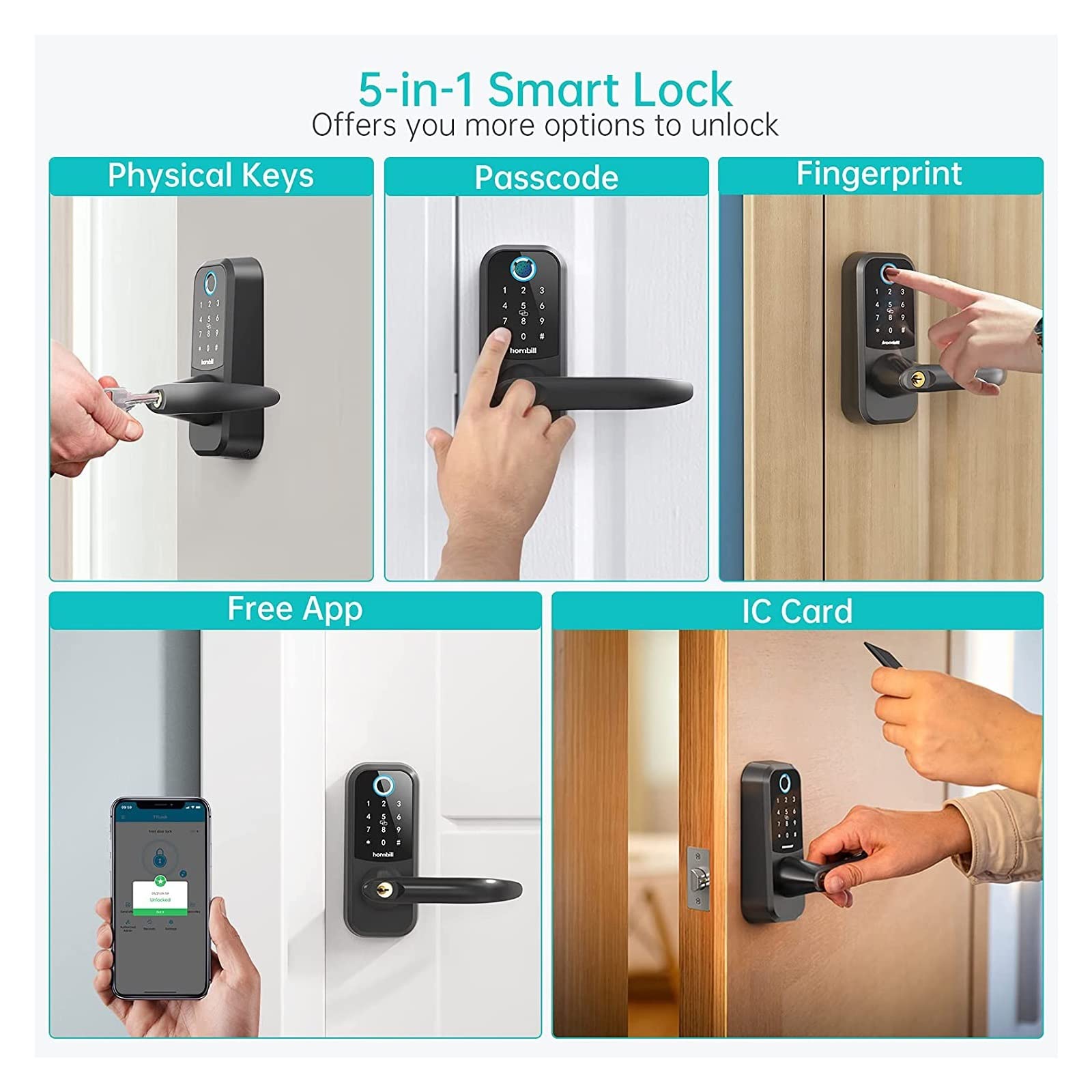 Serratura Smart, Serratura for porta intelligente con impronta digitale elettronica Password Sblocca serrature for tastiera for la maniglia della porta di protezione della sicurezza domestica ,Smart L