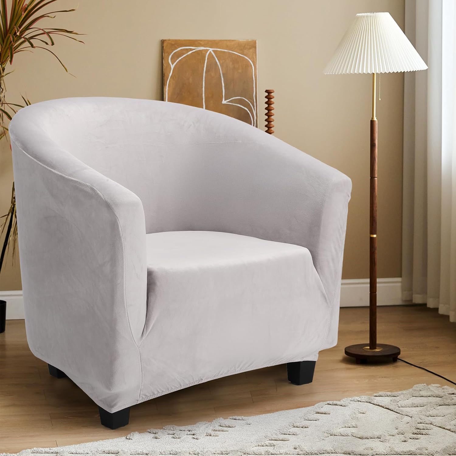 Barrel Chair Covers Slipcover 1 Piece, Grey Stretch Tub Barrel Chair Slipcovers Covers, Round Soft Armchair Sofa Cover Removable Couch Furniture Protector for Bar Living Room Bedroom