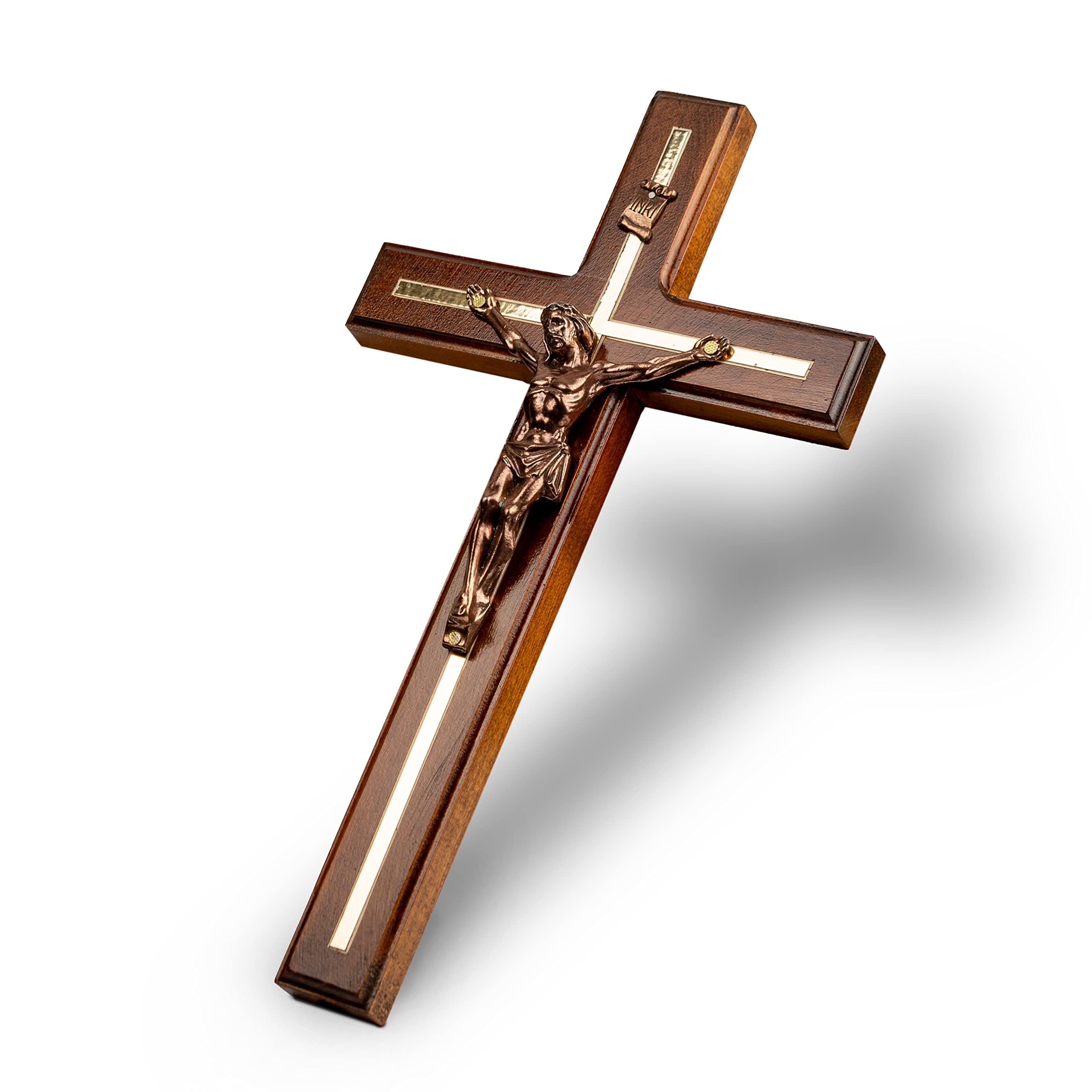 Woodvio - Croce da parete in legno artigianale, crocifisso cattolico tradizionale