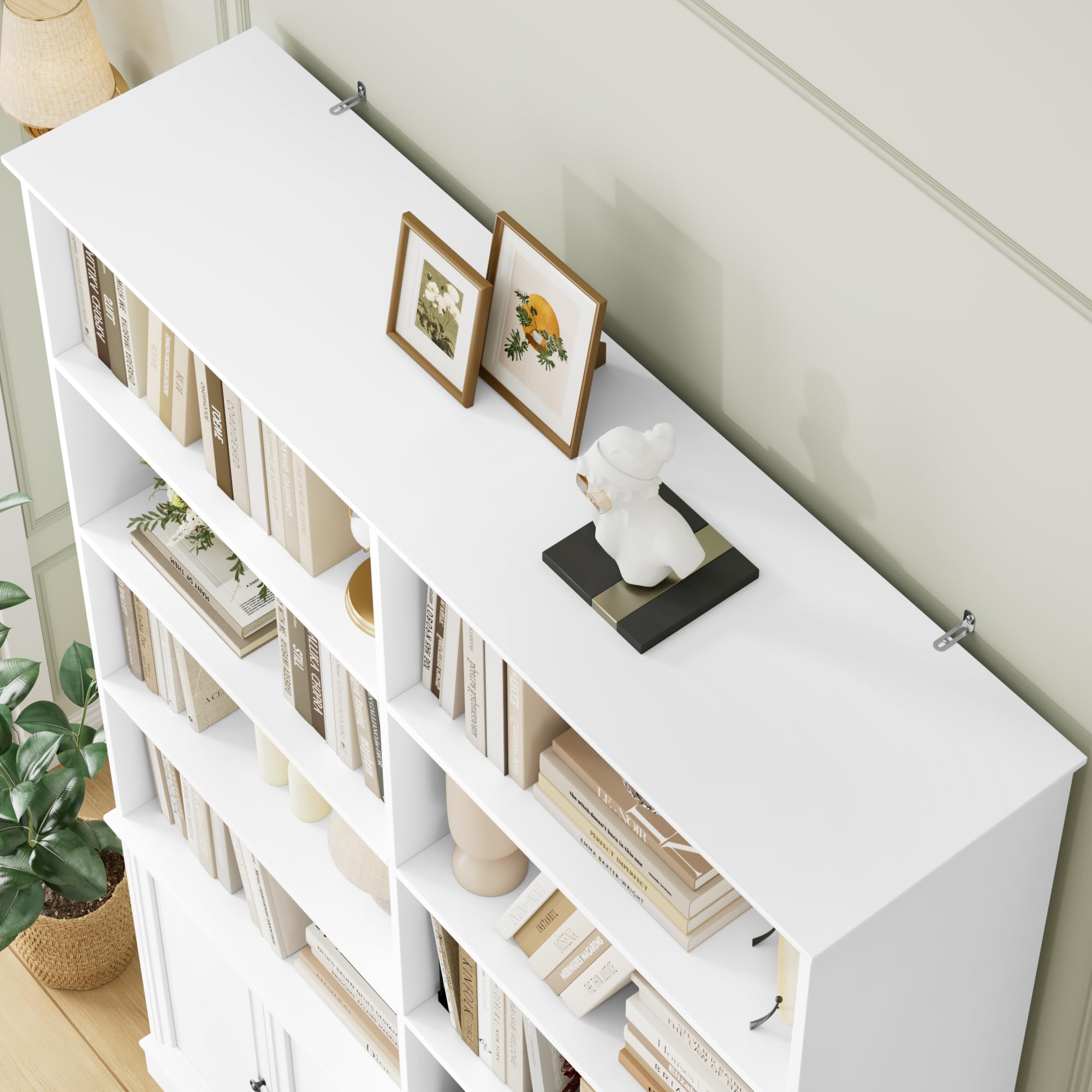 FirFurd 185cm Bücherregal mit Türen Bücherschrank mit 12 Fächern Vitrinenschrank aus Holz Hochschrank Regal mit Türen für Wohnzimmer Arbeitszimmer Büro Küche 185 x 27 x 120cm Weiß