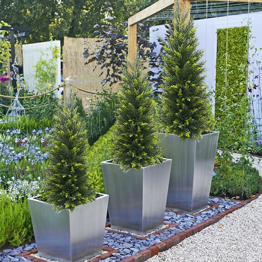 3.6FT Artificial Cedar Topiary Trees,Set of 2 UV Resistant Potted Bushes Faux Cypress Plants,Artificial Shrubs Fake Evergreen Trees for Outdoor Indoor Front Porch Garden