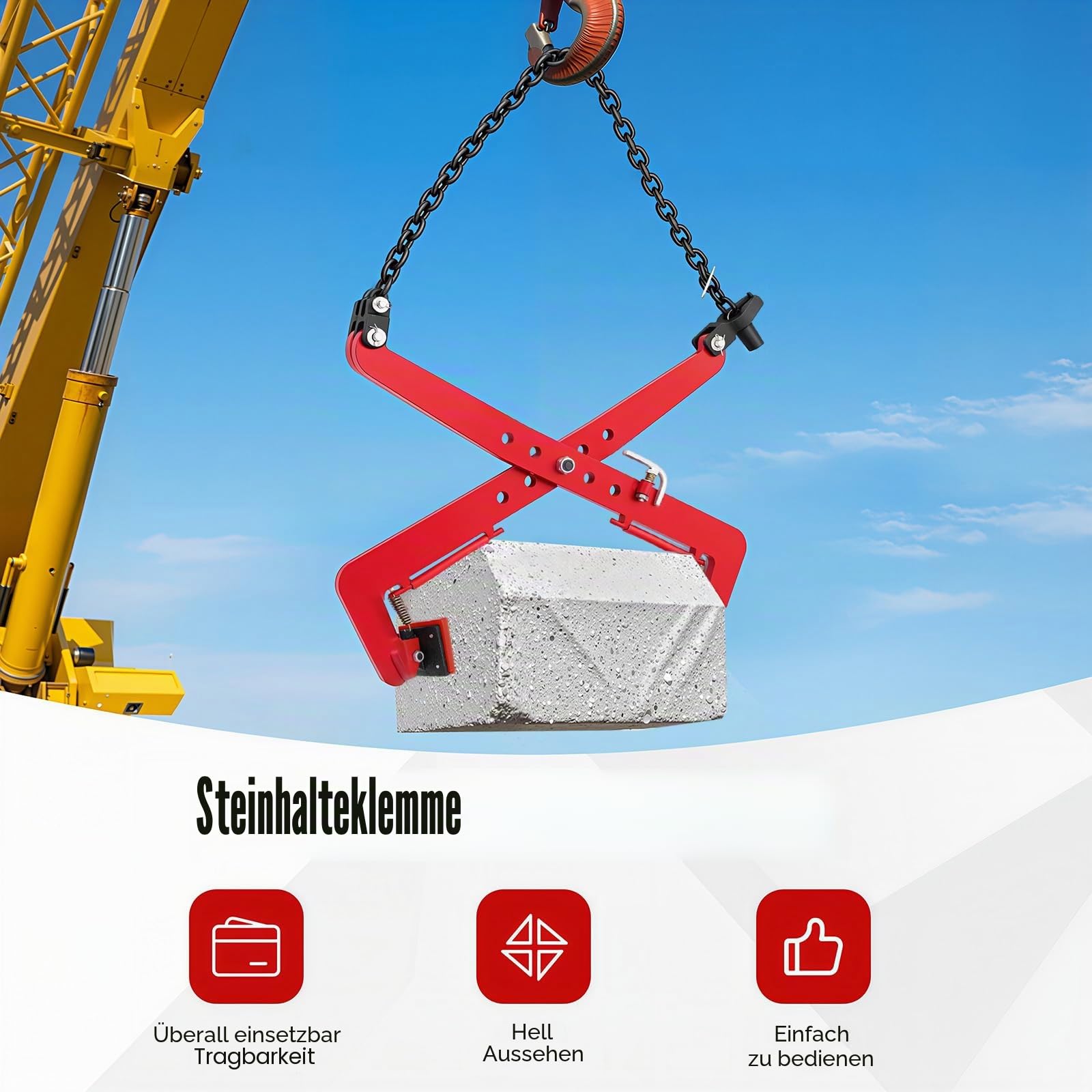 Versetzzange, Bordsteinzange, 500 kg Verstellbare Steinklemme, Öffnung 33-70cm, Holzzange, Hebezange für Stein Anheben und Transportieren