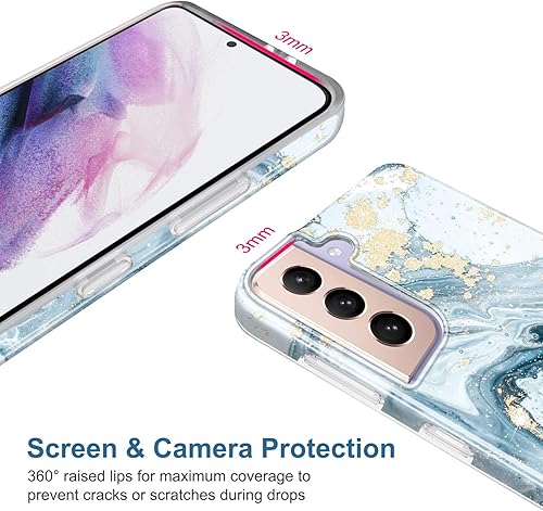 Miniatura 4 de JIAXIUFEN Galaxy S21 - Funda para Samsung Galaxy S21 5G de 6.2 pulgadas 2021, diseño de mármol con purpurina dorada, delgada, a prueba de golpes, de