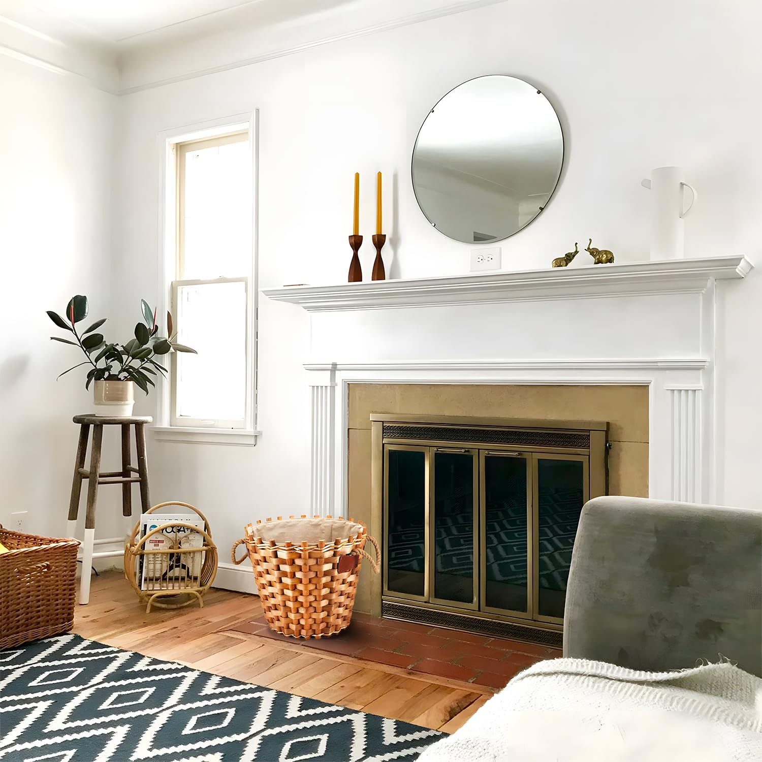 Avilia Cesta Portalegna da Interno Foderata, 47x40cm - Design Elegante in Rattan, Maniglie per Trasporto, Ideale per Camino e Ardere