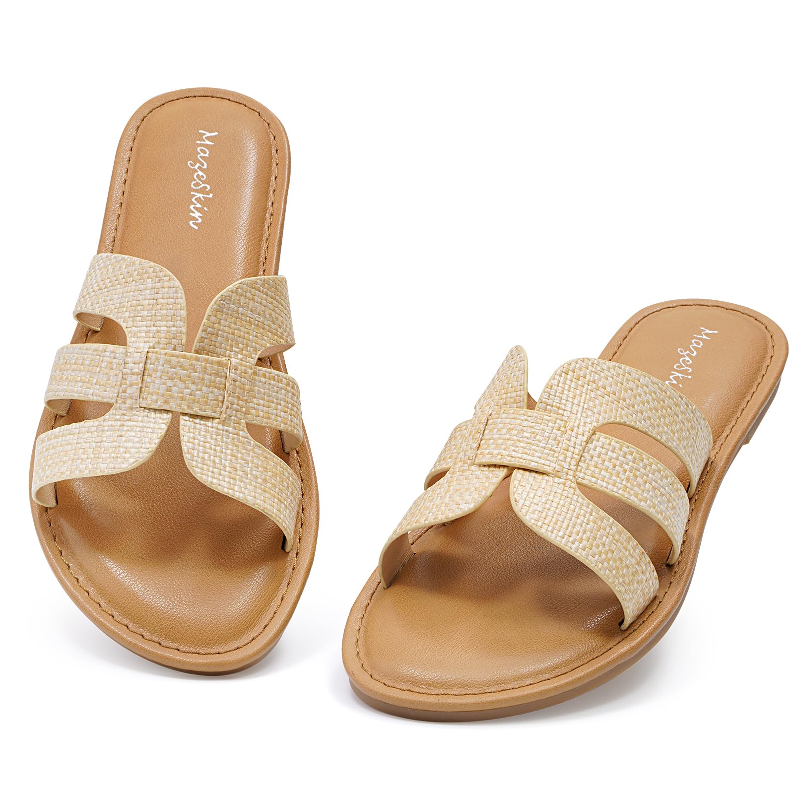 mazeskin Womens Memory Foam H-Band Summer Dressy Flat Slide Sandals