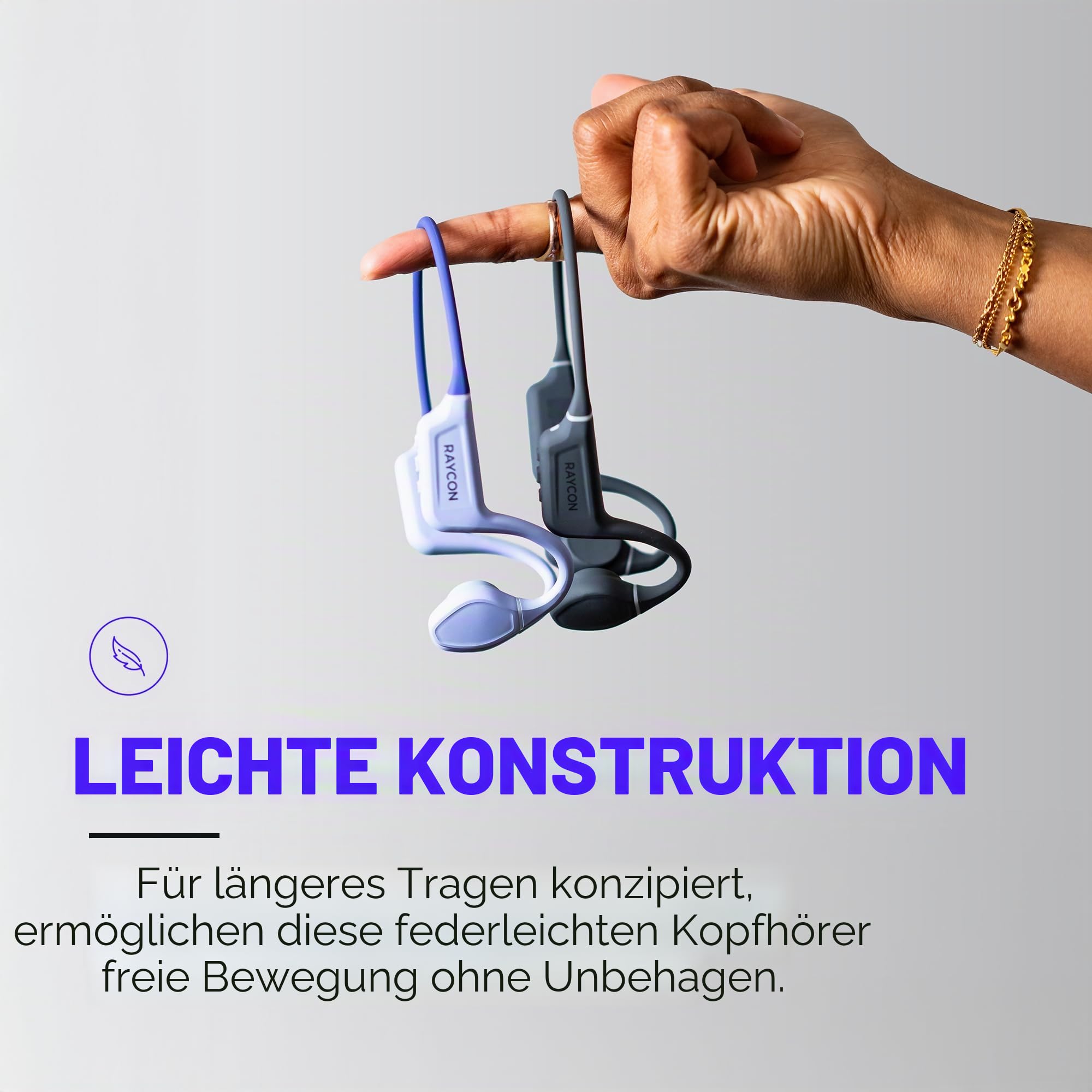 Raycon Knochenleitungskopfhörer, Bluetooth Open-Ear-Sportkopfhörer mit Mikrofon, IPX68 wasserbeständig für Training und Laufen, 13 Stunden Wiedergabezeit, Grau