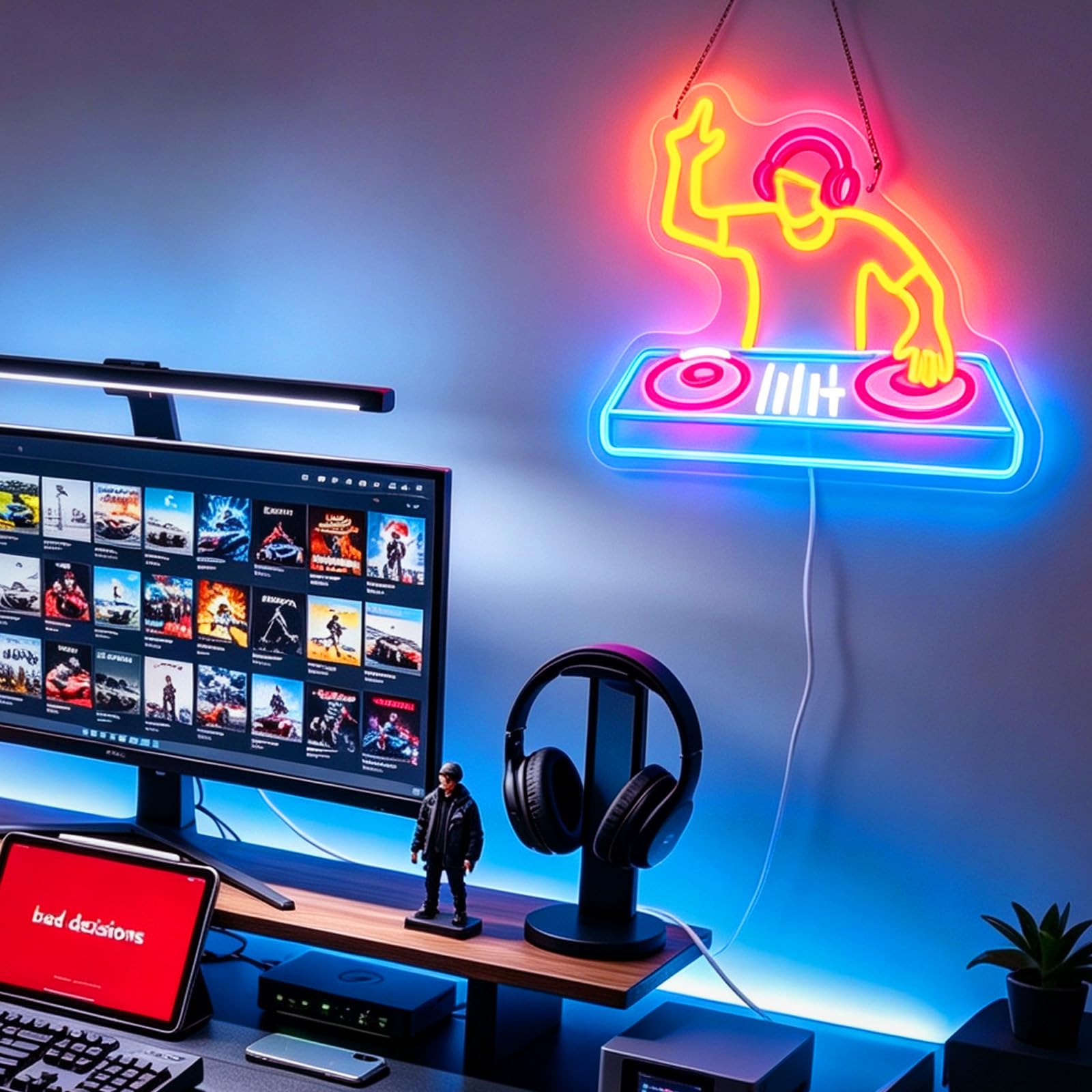 Insegna al neon per lettore DJ, decorazione da parete, dimmerabile, luce LED per cabina DJ, alimentata tramite USB, per studio, bar, club, regalo per gli amanti della musica DJ